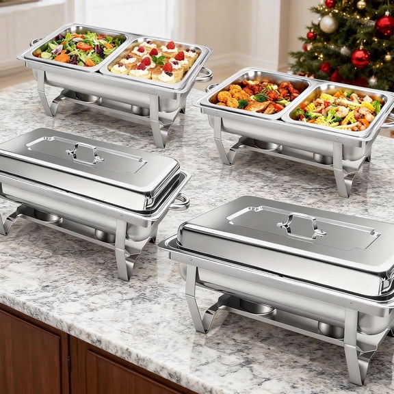 YXSC Chafing Dishes for Buffet Set, 4 Pack Stainless Steel Catering Chafer, Serving Food Warmer with Lids, 1/2 Size Food Pans & Fuel Holders