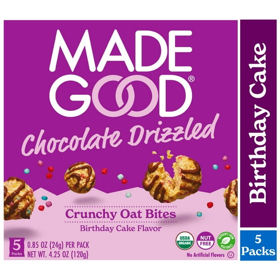 MadeGood Chocolate Drizzled Birthday Cake Oat Bites, 0.85 oz, 5 Count