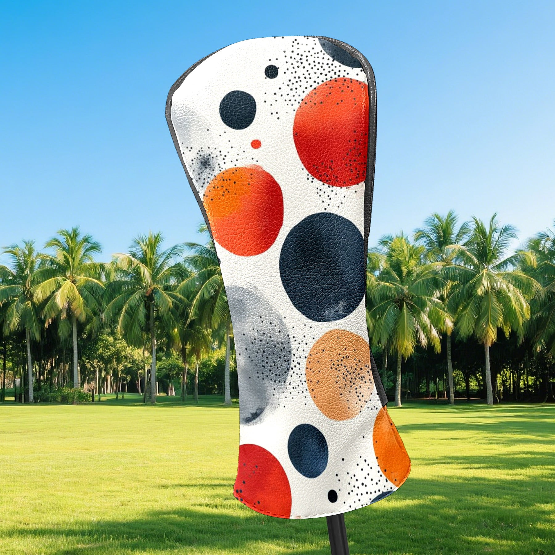 Golf Head Covers Circle Pattern Design for Driver, Wood & Hybrid, Premium Waterproof PU Leather with Plush Lining, Unique Abstract Golf Gifts