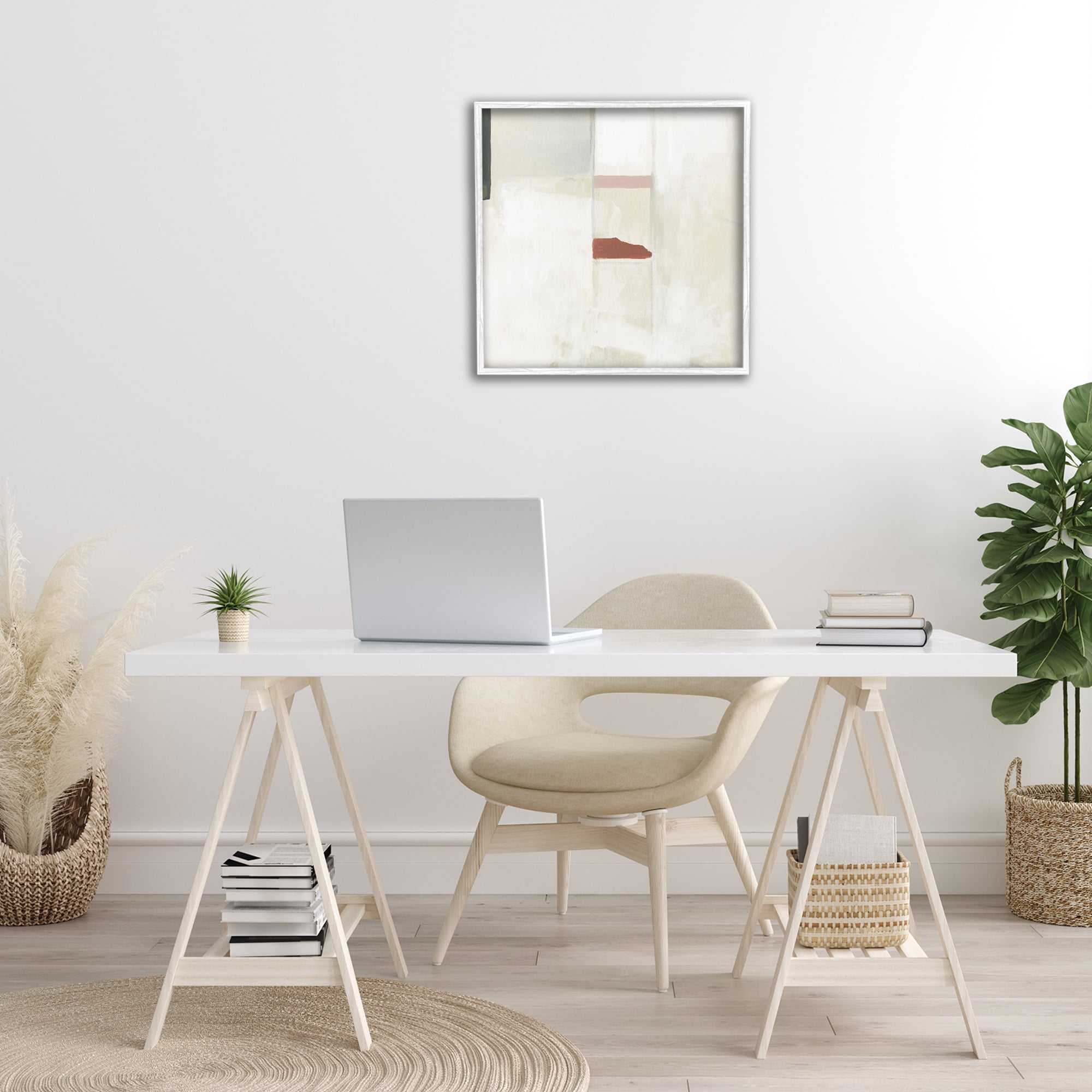Stupell Industries Abstract with Terracotta Accent Abstract Painting White Framed Art Print Wall Art, 24 x 24