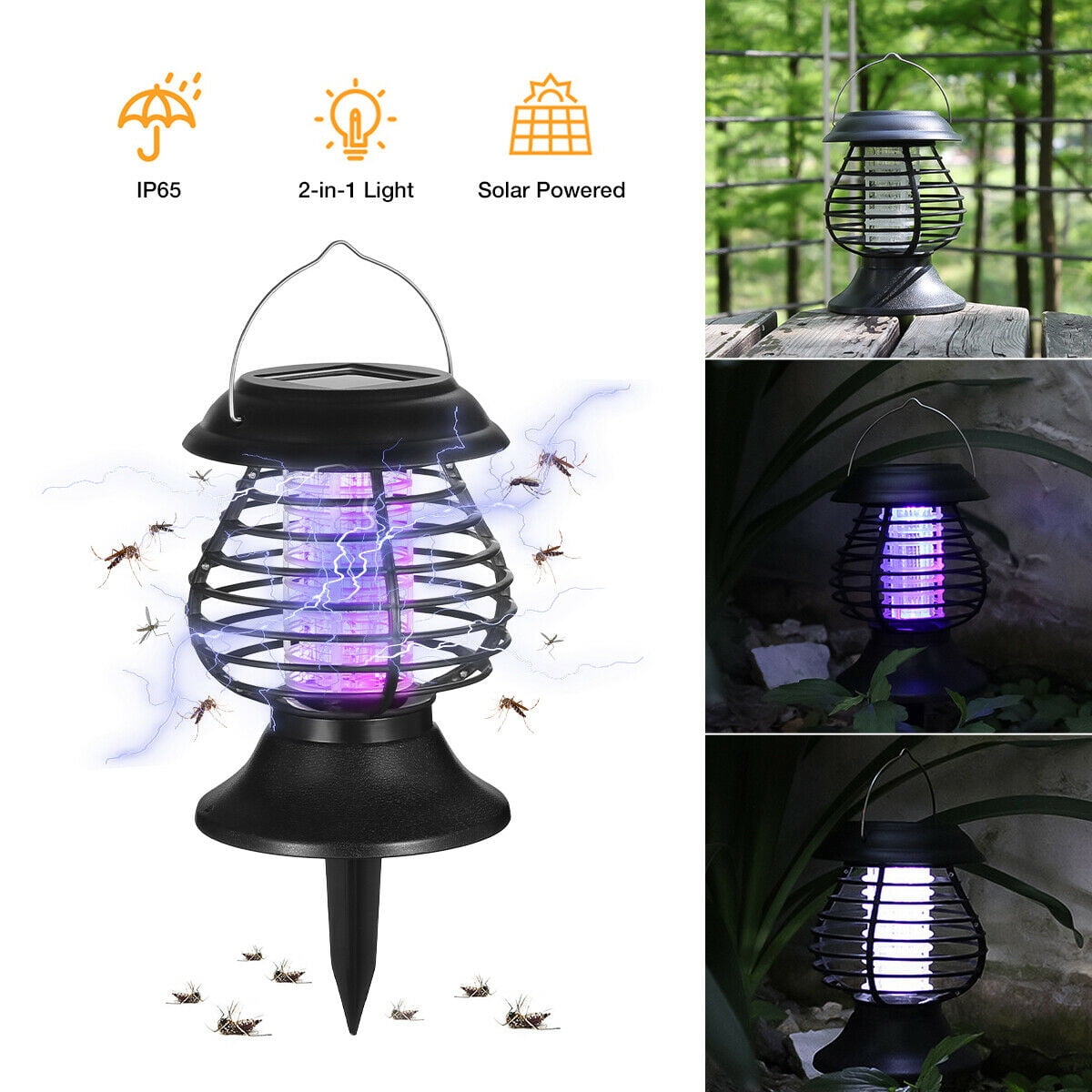 Solar Bug Zapper,Solar Powered Led Mosquito Fly Bug Insect Zapper Killer Trap Lamp Light Outdoor