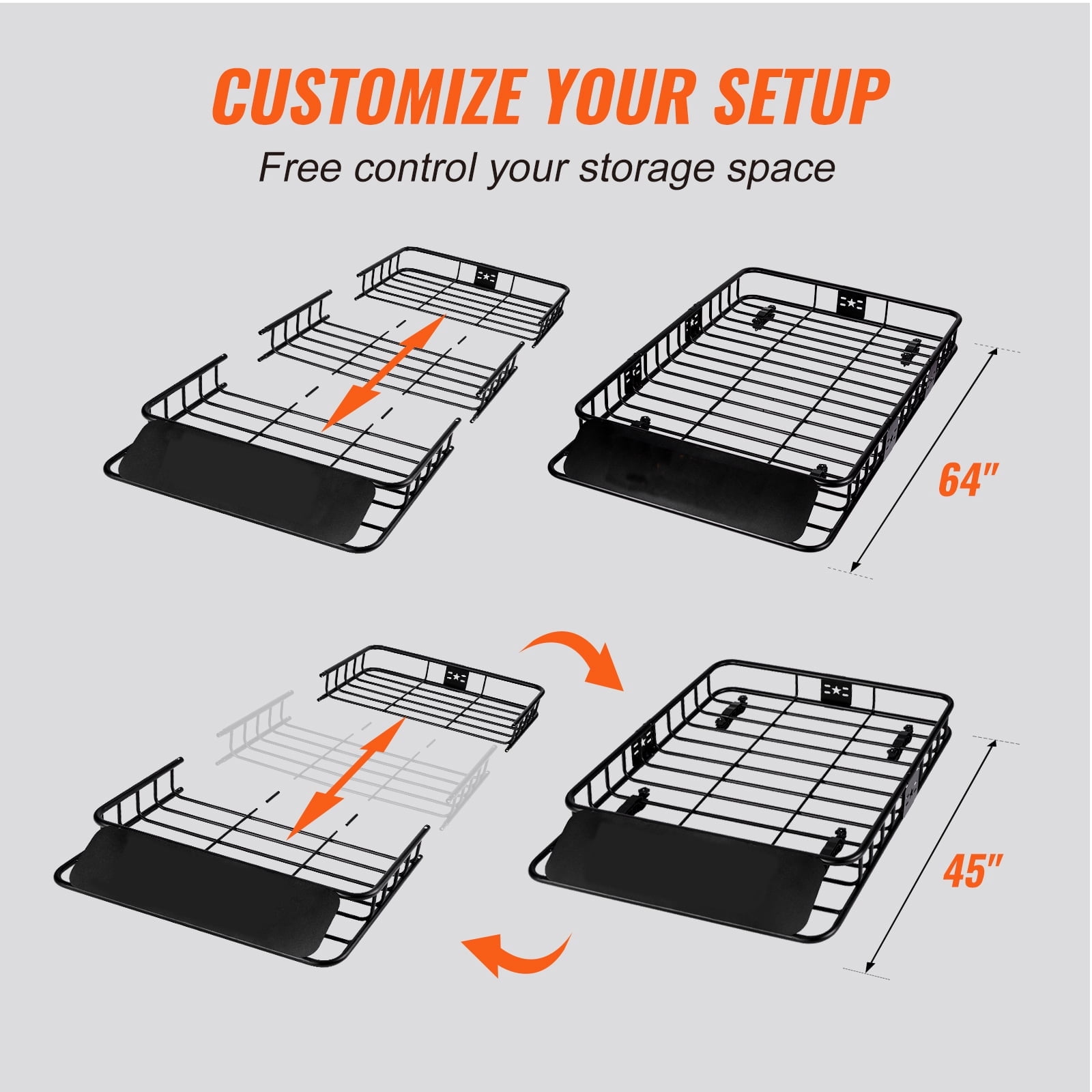 KFFKFF 200 lbs 64"x39"x6" Roof Rack Cargo Basket Capacity Extension for SUV Truck