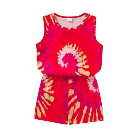 

Fesfesfes Children Kids Baby Boys Girls Tie-Dye Sleeveless Vest Tops+Shorts Outfits Sets