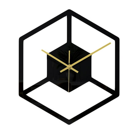 CATIEBYE Hexagon Wall Clock, Black Acrylic, Unique Modern Art, Space-Saving Home Decor