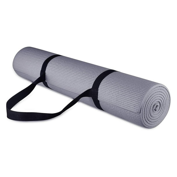 Tapete de Yoga BalanceFrom Gris Alta Densidad Multiusos Antideslizante con Correa de Transporte