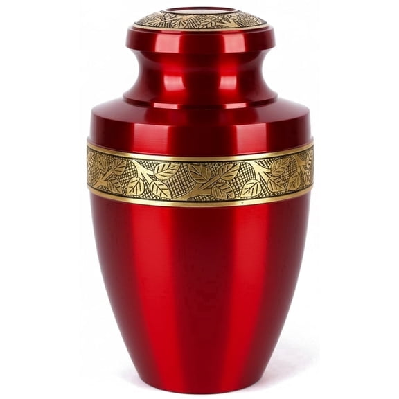 Handcrafted Aluminum Urn - Decorative Memorial Holder for Ashes and Remembrance (Burgandy & Royal Gold)
