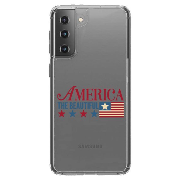 DistinctInk Clear Shockproof Hybrid Case for Galaxy S21  PLUS 5G (6.7" Screen) - TPU Bumper Acrylic Back Tempered Glass Screen Protector - America the Beautiful Flag