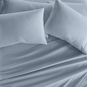 Queen, Light Blue Solid Microfiber 6 Piece Bed Sheet Set, by Noble Linens