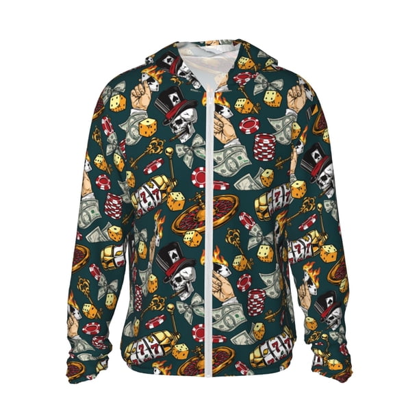 Balery Vintage Casino Chips Sudadera ligera de manga larga con capucha y protección solar UPF 50+ para hombre y mujer, ideal para pesca y running-Small