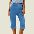 thumbnail image 5 of Linen Pants Women Elastic Waist Cropped Button Summer Lounge Pants Straight Leg Ankle Length Cotton Linen Slacks Royal Blue M, 5 of 7