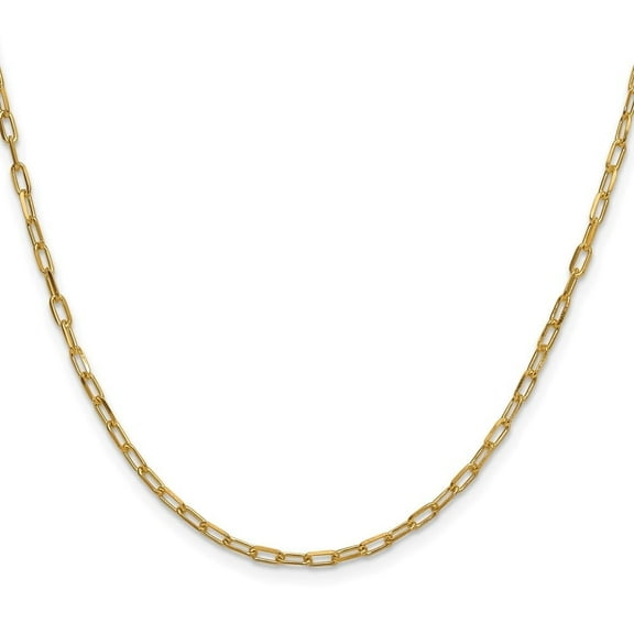 Diamond2Deal 14K Yellow Gold 2.2mm Solid Beveled Diamond-Cut Paperclip Chain Necklace for Men 24"