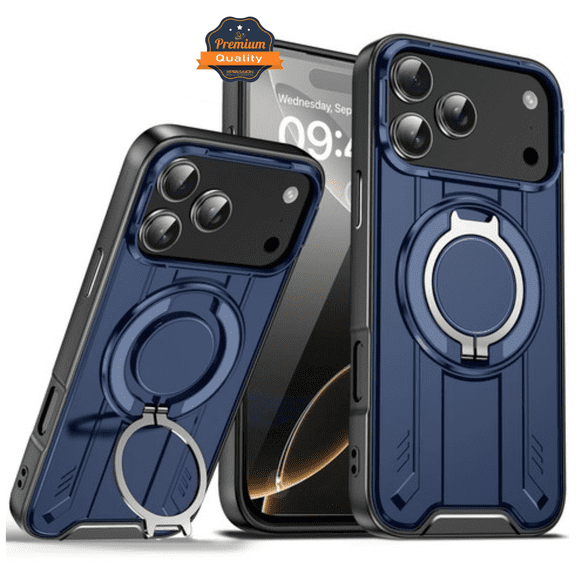 For Apple iPhone 17 PRO Magnetic Ring Stand Case, 360 Large Rotating, Hybrid Shockproof Protection Cover [Blue]