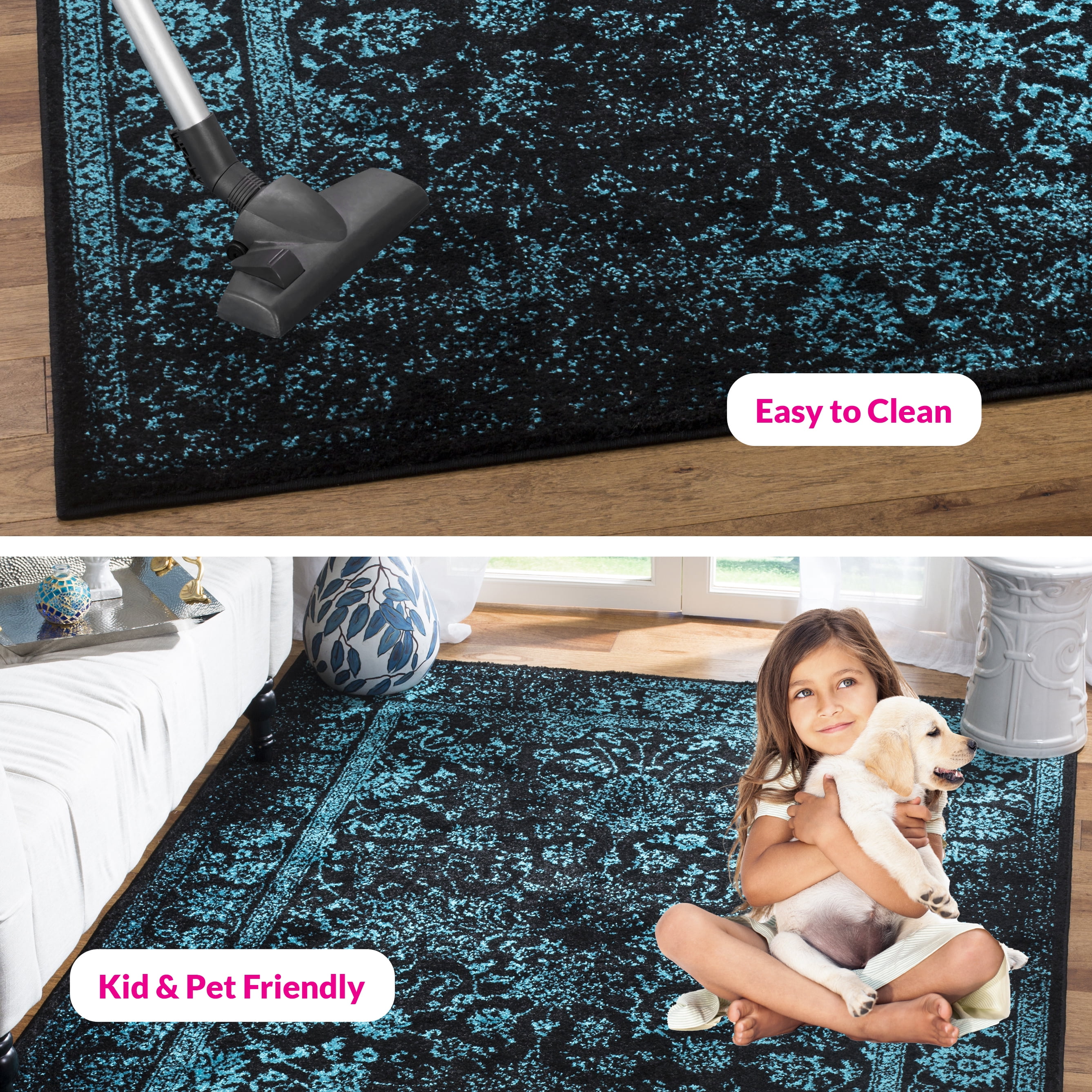 SAFAVIEH Adirondack Wyatt Traditional Distressed Area Rug, Black/Teal, 11' x 15' - X-Large - Transitional Modern Design, Black & Teal, Ideal for Living Room, Bedroom, Dining Space
