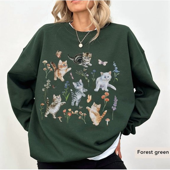 Kittens Cottagecore Sweatshirt, Floral Vintage watercolor cat sweatshirt, Wildflower Cat Person Gift, Floral cat shirt, Kittens sweatshirt