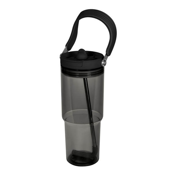 Termo de plástico con popote automático y tapa push-graben negro 10.3 x 24
