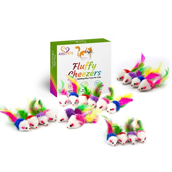 AXEL PETS Fluffy Cheezers Interactive Catch Play with Rattle Sound Mice Toys for Cats, Box of 20 Mice β Perfect for Petβs Lovers