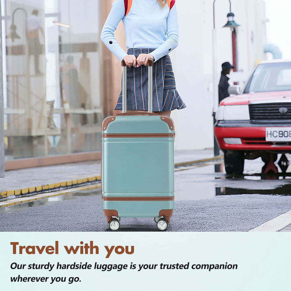 HomePerch 24" Hardshell Luggage Set with TSA Lock, Lightweight Suitcase with Double Spinner Wheels, Vintage Hard Shell Carry-On Cabin Luggage (17.7"×11.2"×26.4"), Airline Approved