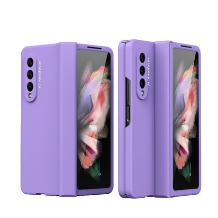 Feishell Case for Samsung Galaxy Z Fold3,Built-in Glass Screen Protector Film,Shockproof Hinged Folding All-inclusive Shell Micro-frosting Anti-Scratch Support Wireless Charging Slim Phone Case,Purple