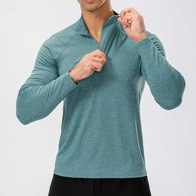 pstuiky camisa de manga larga para hombre, Traje de entrenamiento deportivo de invierno para hombre, de manga larga, secado rápido, con media cremallera, sudadera ajustada camisetas de hombre l