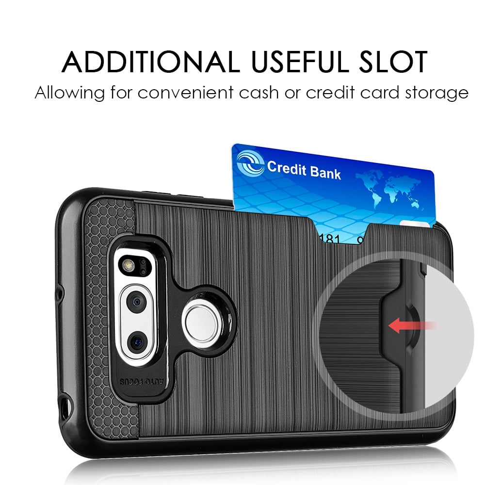 SUMACLIFE Card Holder Hybrid Protector Case for LG V30 (Black) Exact Perfect Fit