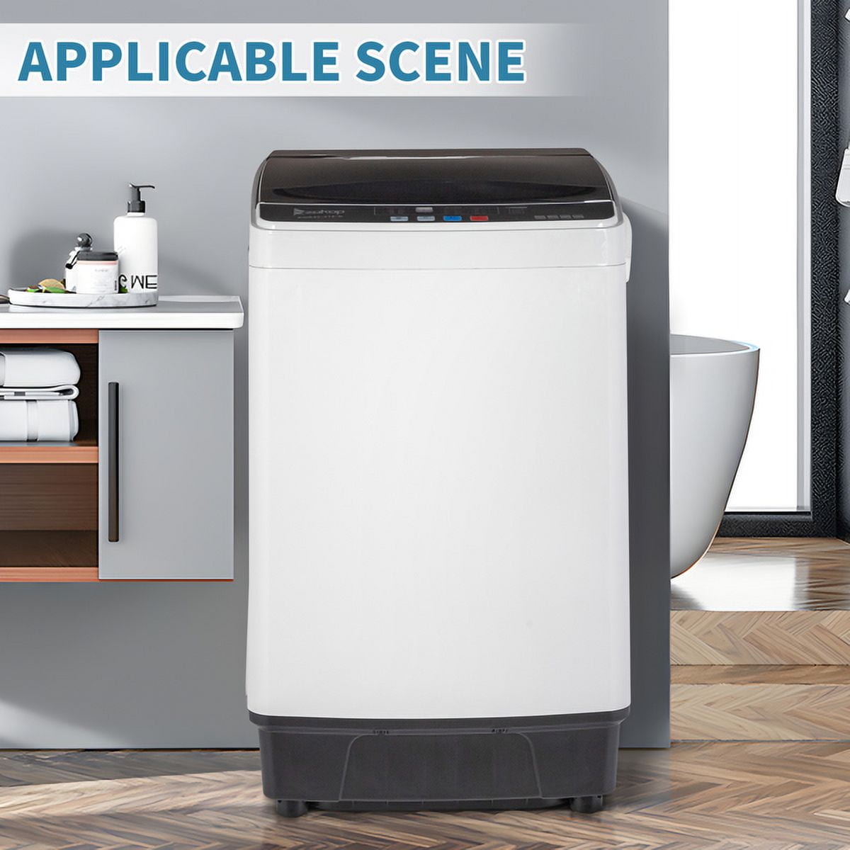 Fithood Full-Automatic Washing Machine Top Load Portable Compact Laundry Washer Spin with Drain Pump,10 programs 8 Water Level Selections with LED Display 17.6 Lbs Capacity, black