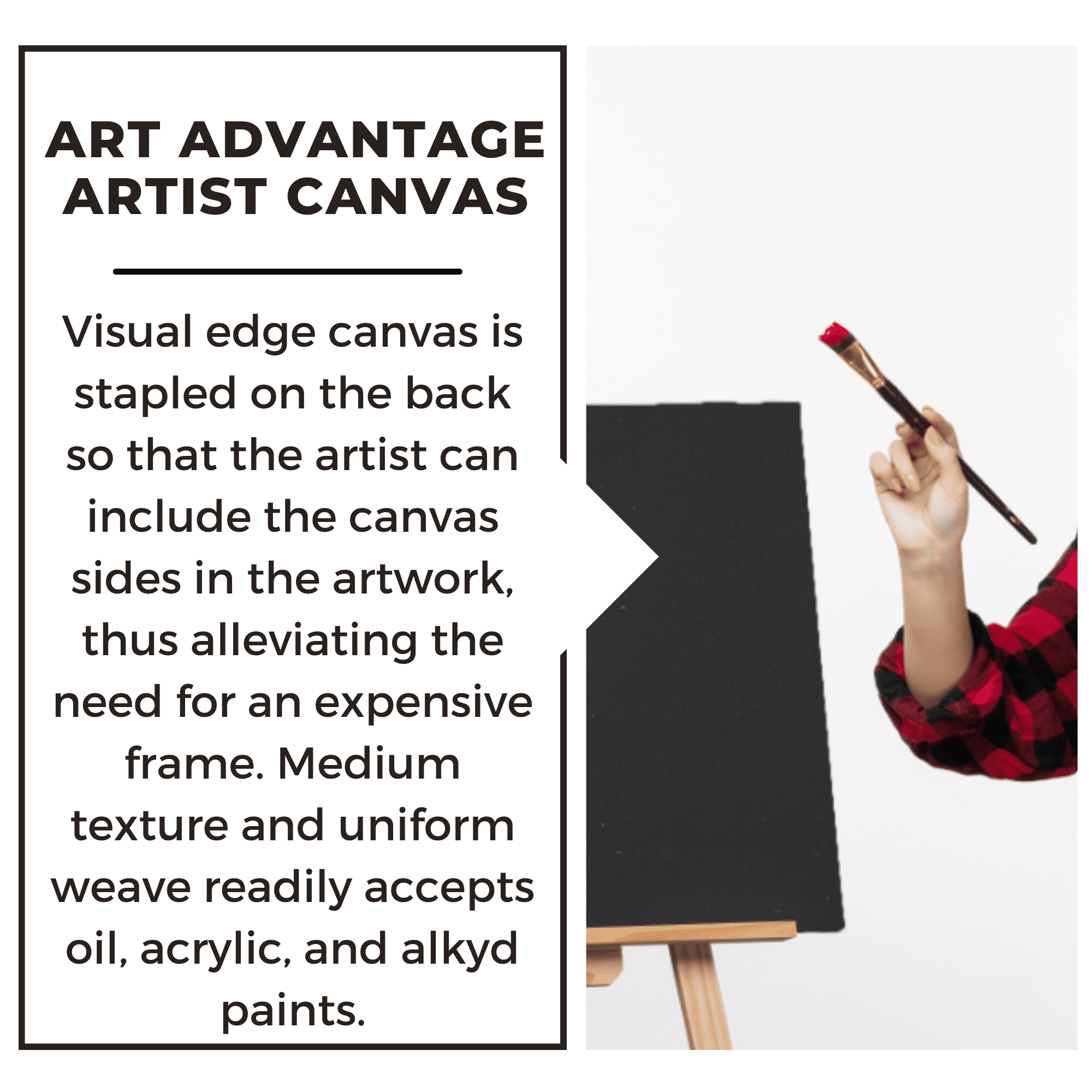 Art Advantage 12x12 Inch Stretched Canvas - Black Edge Cotton Canvas For Acrylic & Oil Painting 4 thumbnail image