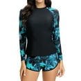 thumbnail image 4 of GEWSEY Women's Long Sleeves Rash Guard - 2 Piece Swimsuits with Built in Bra Swim Shirt and Shorts with Pockets (Black, XL), 4 of 8