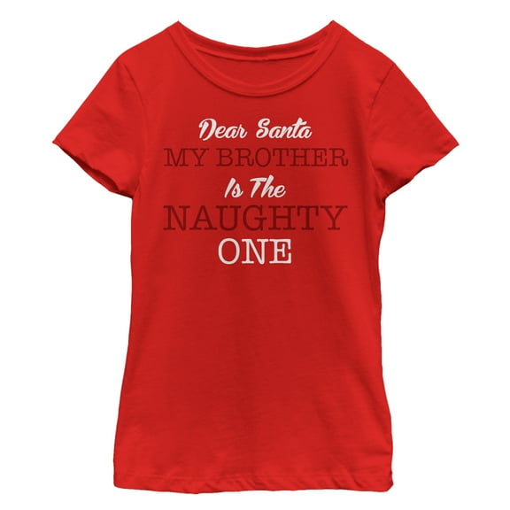 Girl's Lost Gods Christmas Brother is Naughty Graphic Tee Red X Small