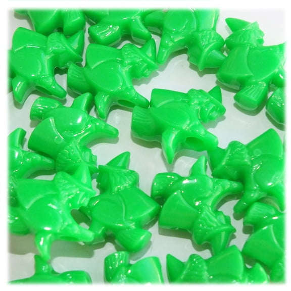 Flying Witch Beads Green Fluorescent Large Hole Made in USA 1" high