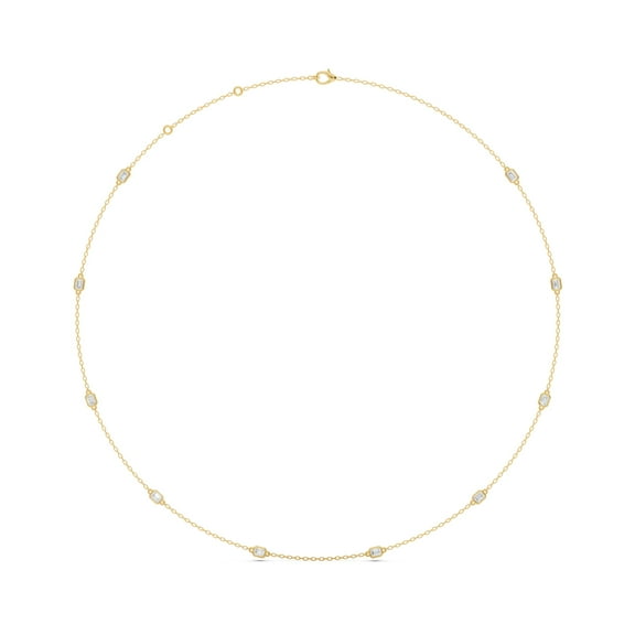 1 Ct Emerald Cut Moissanite Station Necklace for Women in 14K Yellow Gold Plated S925 Silver 18 Inch D Color VVS1 Fine Jewelry Gift