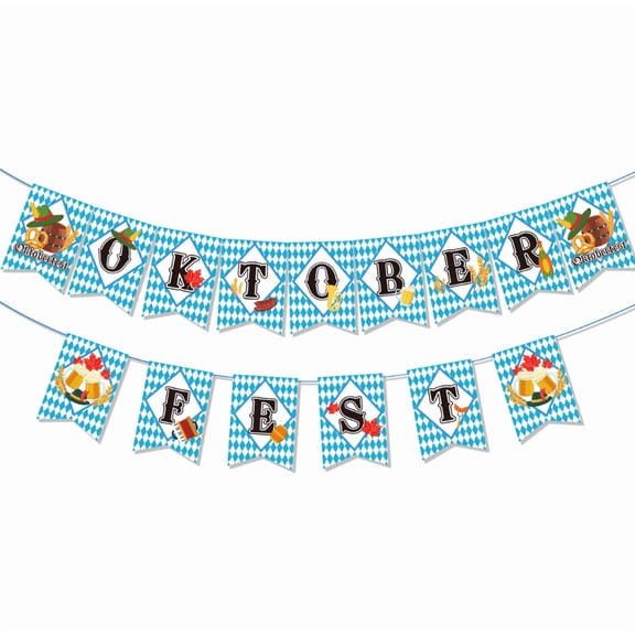 Oktoberfest Banner Decoration, Blue and White Diamond Pattern, Party Bunting Flag Garland