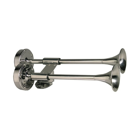 Schmitt & Ongaro Marine 10012 Ongaro Deluxe SS Shorty Dual Trumpet Horn - 12V