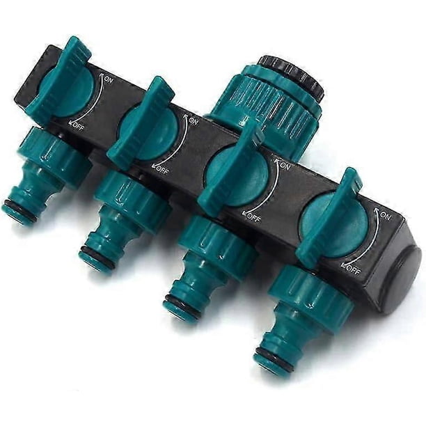 Adaptador de grifo de 4 vías para manguera de jardín, divisor de manguera de 4 vías, conector de manguera de 4 vías para riego de jardines (azul)