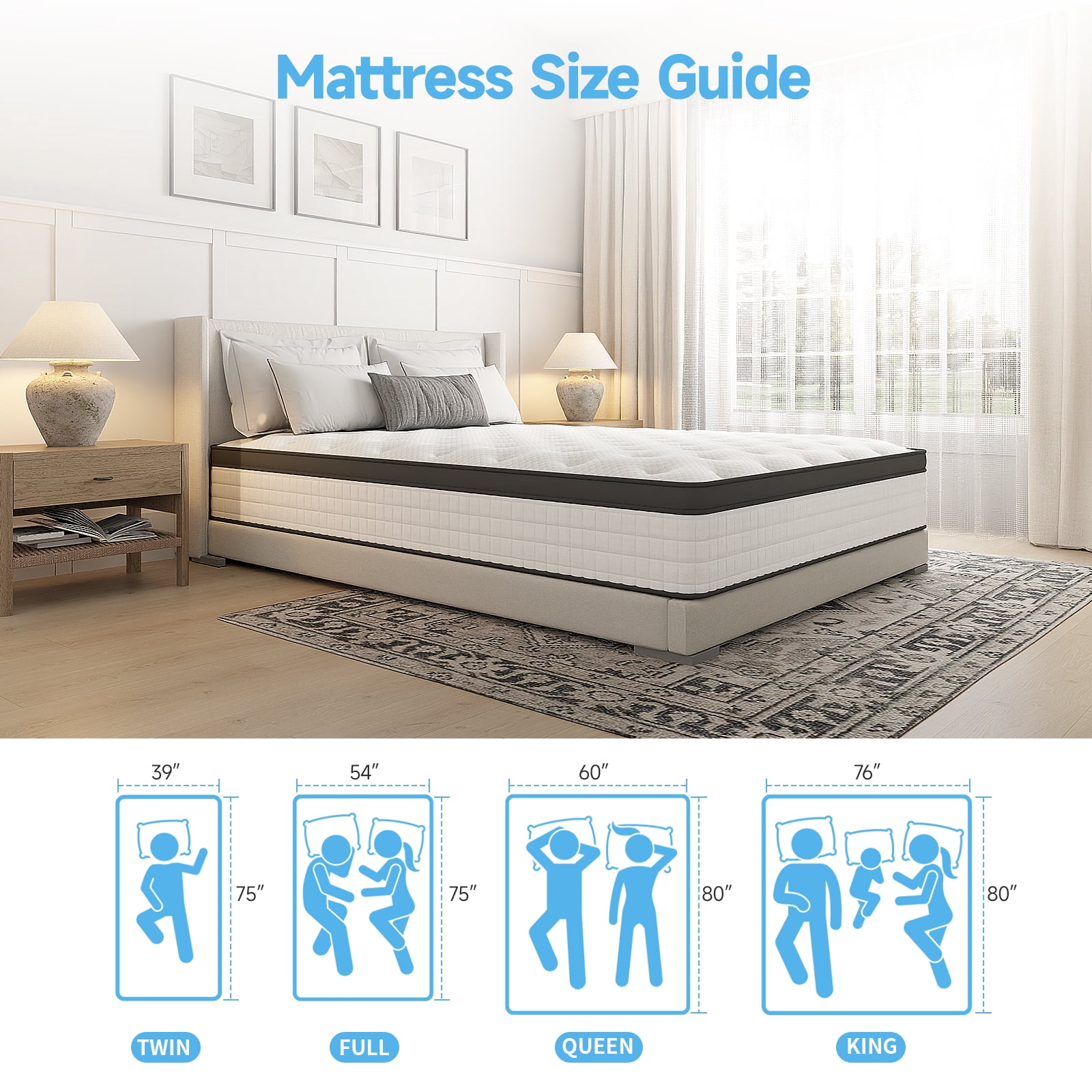Evitormill 12" Full Size Hybrid Spring Boxed Mattress - Medium Firm Memory Foam