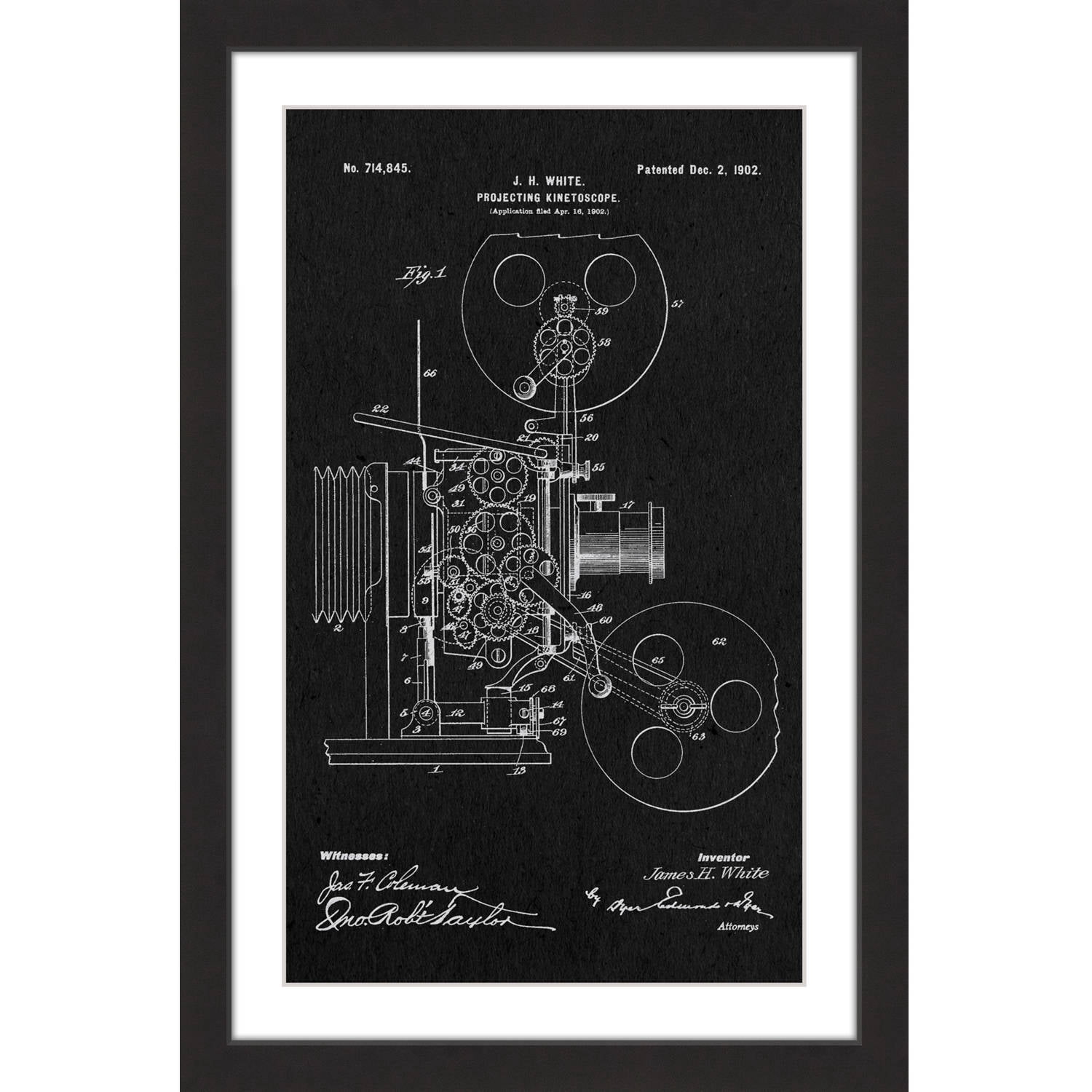 "Projector 1902 Black Paper" Framed Painting Print