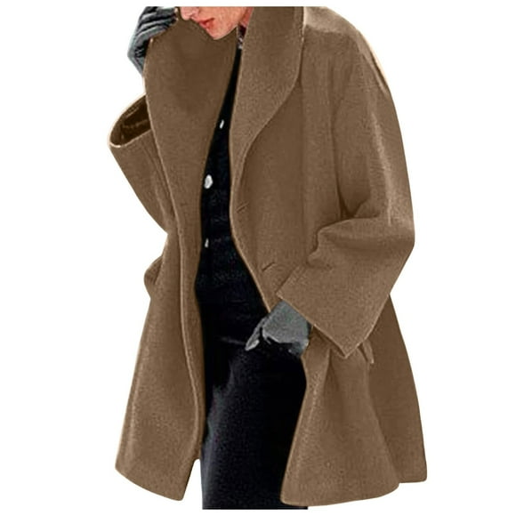 Wyzesi Womens Coats Plus Size Womens Winter Wool Coat Trench Jacket Ladies Warm Slim Long Overcoat Outwear Quilted Jacket Womens Women's Fleece Jacket Black