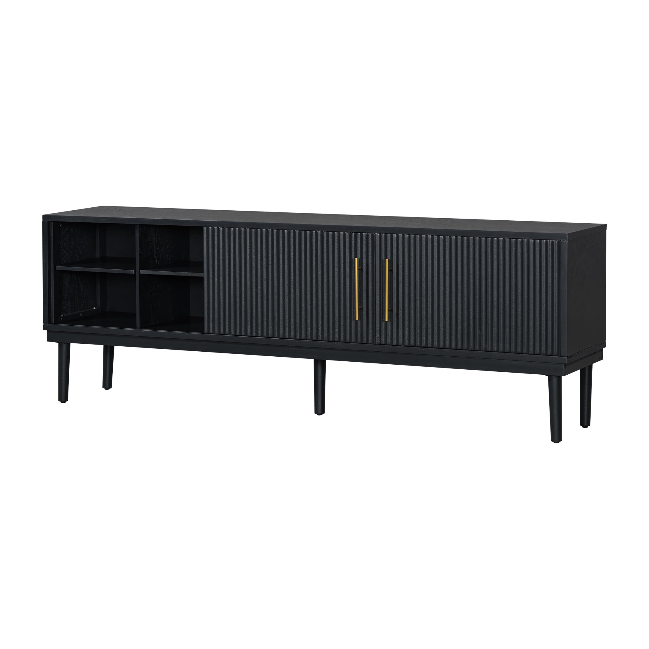 Christopher Knight Home Minimalist TV Stand For TVs up to 80" with 2 Vertical Striped Sliding Doors, Black