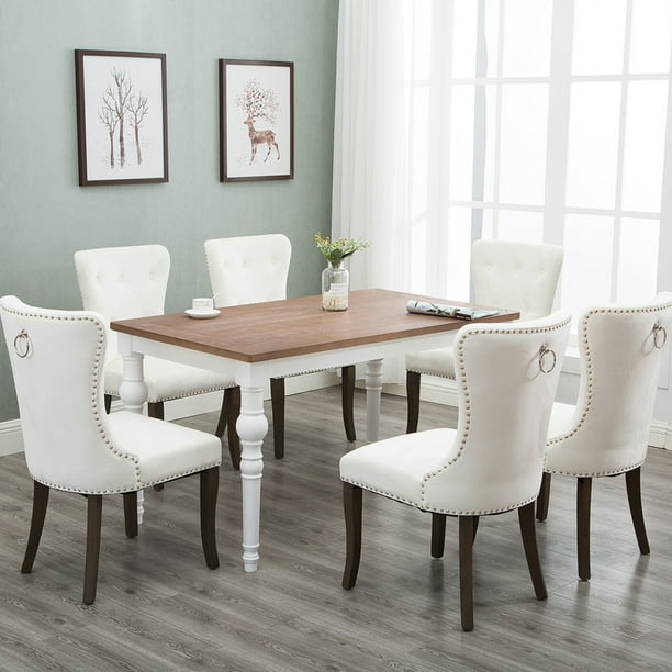 Dining Chair Tufted Armless Upholstered Accent Set Of 6 Cream Com Dining Chair Tufted Armless, Cream Dining Chairs Set Of 6