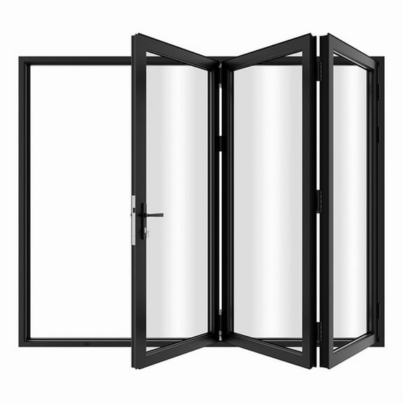 108"x 80" 3 Panels Aluminum Folding Doors in Black Folded Out from Left to Right