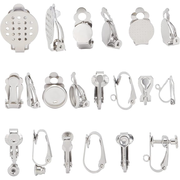 1 Box 36Pcs 9 Style Clip-on Earring Findings Adjustment Real Stainless Steel Screw Clip Earring Converters Findings Components for DIY Jewelry Making Crafting