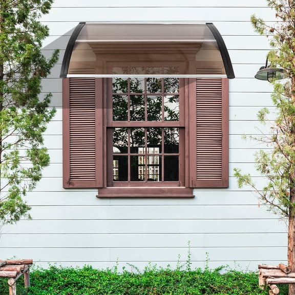 Xilee Window Awning Door Canopy, 40" x 38" Window Awning Overhead Modern Polycarbonate Cover Outdoor Patio Awning Canopy UV Rain Snow Sunlight Protection Hollow Sheet, Brown Board & Black Bracket