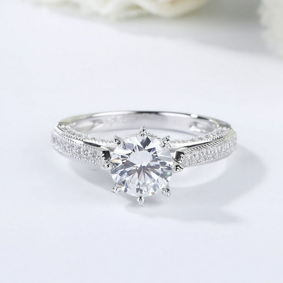 Eclet Jewels 1.7 Ct Round Cut White Diamond Solitaire Ring for Her - 14K White Gold Over Wedding Anniversary Ring - Solitaire & Eternity Engagement Sterling Silver Ring for Women's - Girls for Gift
