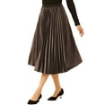 thumbnail image 3 of INSPIRE CHIC Women's High Elastic Waist Swing Flare Hem Velvet Pleated Skirt XS Dark Brown, 3 of 5
