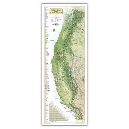 National Geographic Pacific Crest Trail Map, In Gift Box, 18" x 48"