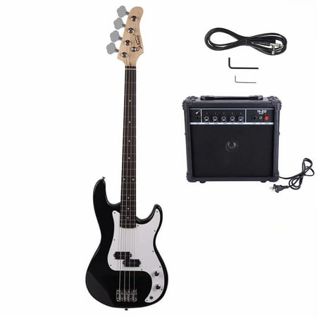 Glarry GP 4 String Electric Bass Guitar Kit - Black with 20W Amp, Cable, Spanner (Best App For Learning Bass Guitar)