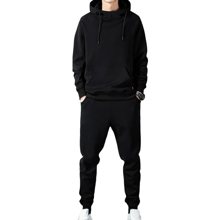 1 Set Men Hoodie Pants Solid Color Ribbed Cuff Jogger Suit 1 Set Men Hoodie Pants Solid Color Ribbed Cuff Jogger Suit