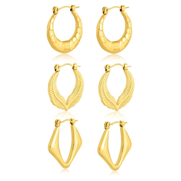 JeenMata Conjunto Elegante de 3 Aros Múltiples para Mujer, Chapado en Oro Amarillo