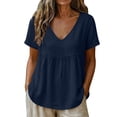 thumbnail image 6 of Uootdi Boho Tops for Women Deep V Neck Short Sleeve Side Hollow Stitch Detail Plain Peplum Tops for Women Relaxed Fit Vacation Airy Womens Tees, 6 of 8