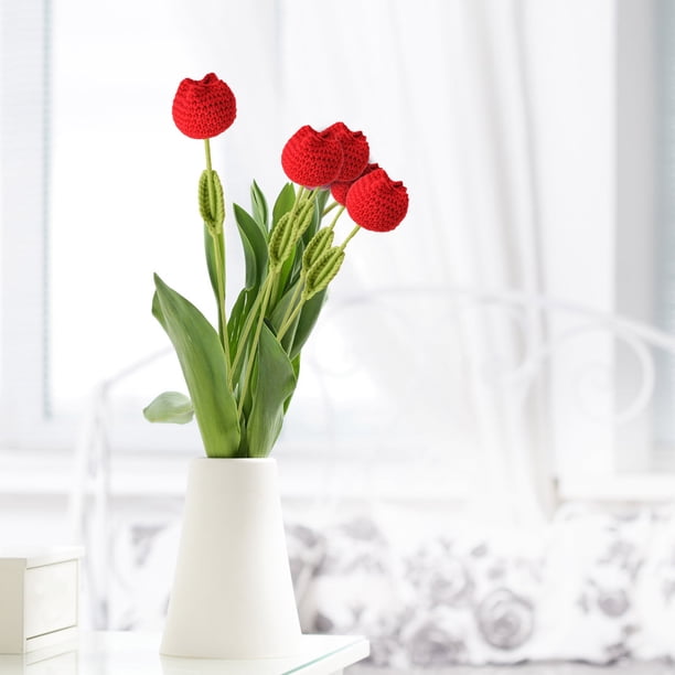 Tulipanes artificiales de ganchillo, 5 unidades, hechos a mano, simulación de flores artificiales, para escritorio de estudio, marco de metal, juego de 5 piezas,Wsvlmg