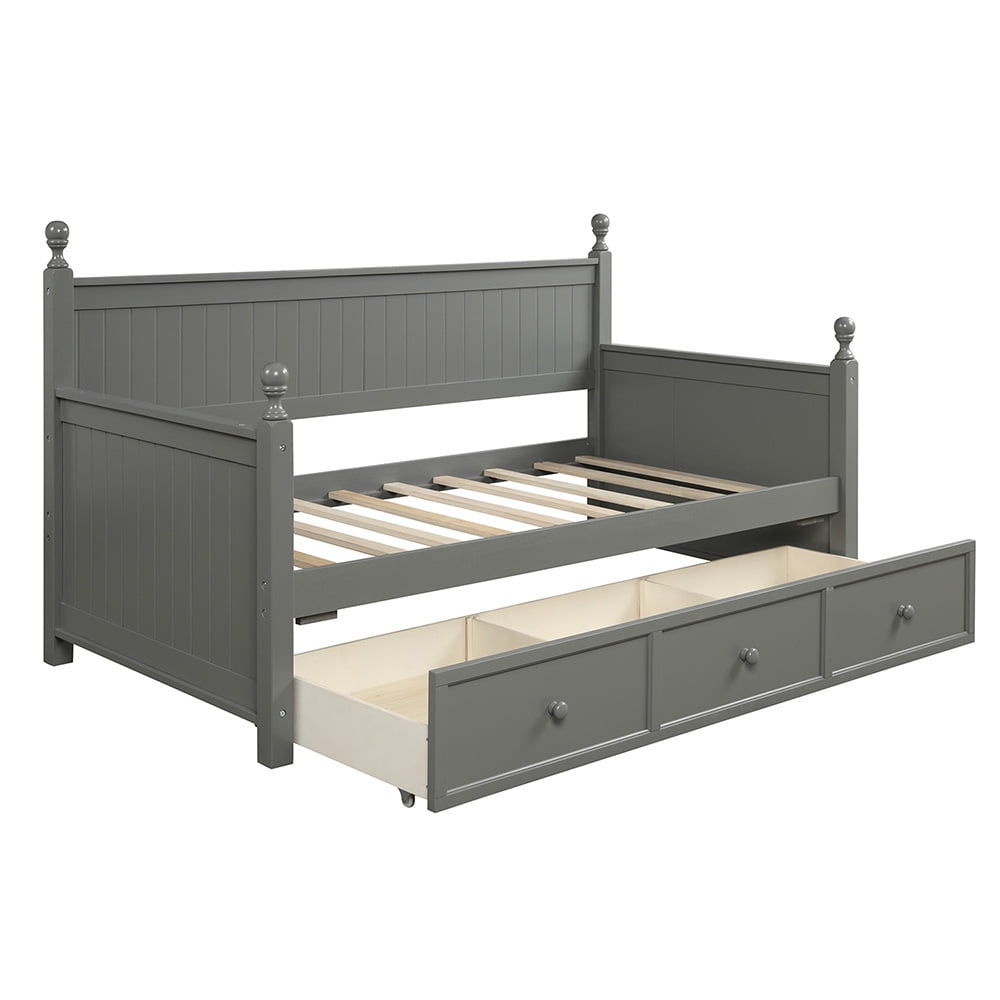 80" Wood Daybed with 3 Storage Drawers, Day Bed Sofa Bed for Bedroom, Gray